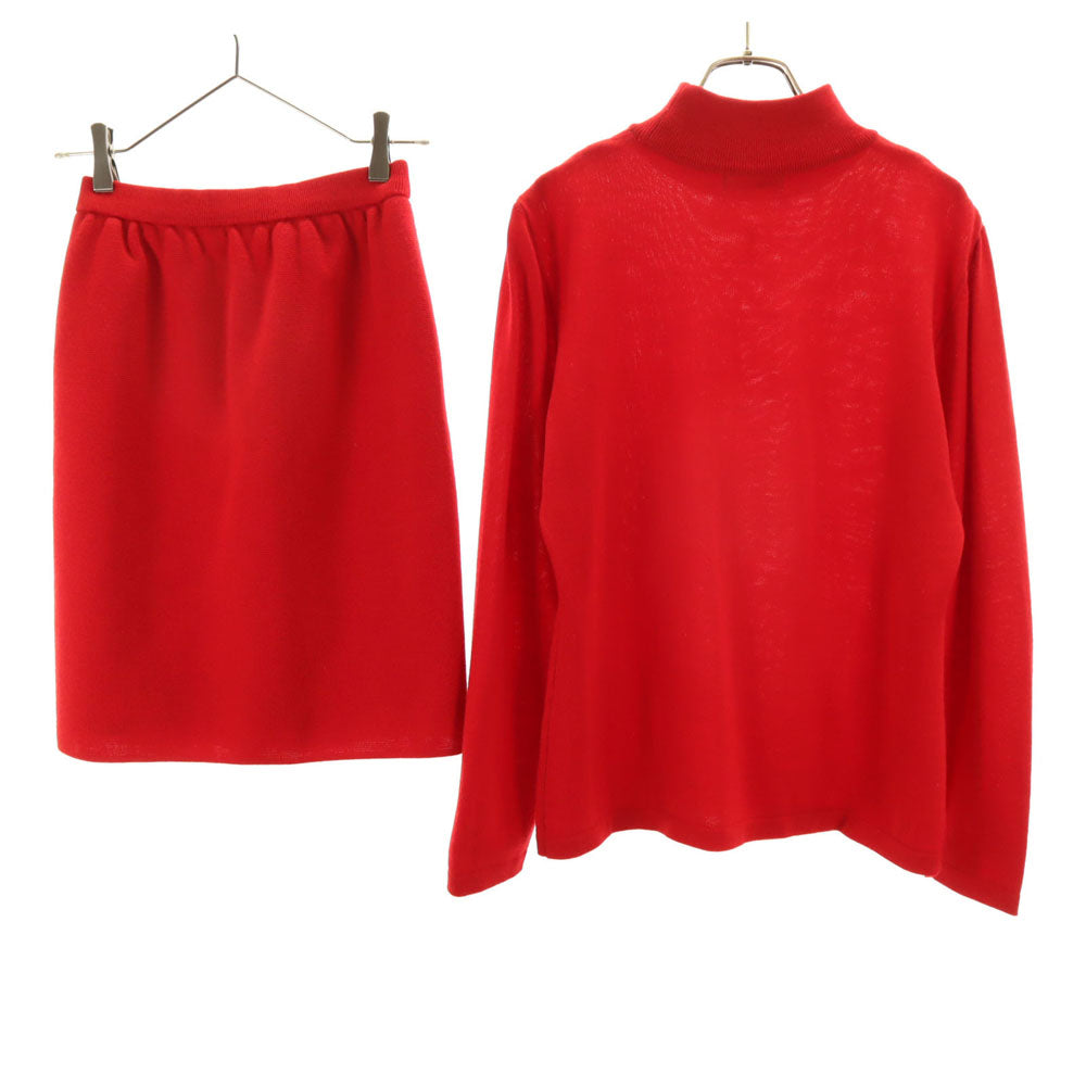 YVES SAINT LAURENT イヴサンローラン 長袖 ニット 上下 セットアップ M レッド スカート レディース