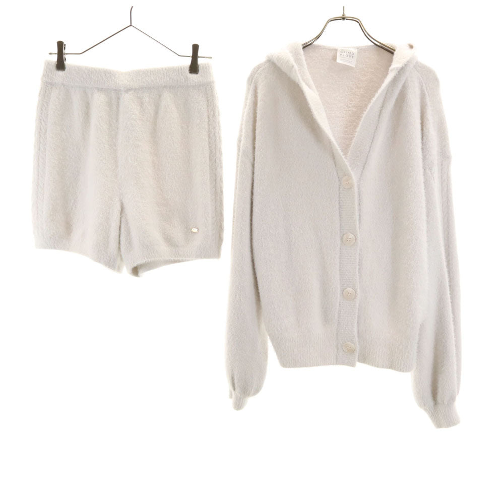 ジェラートピケ 長袖 Vネックカーディガン ルームウェア 上下 セットアップ F グレー gelato pique ふわモコ レディース