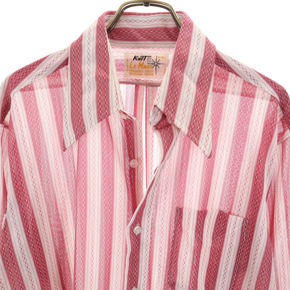 LE MANS 70s ヴィンテージ 衿芯 ストライプ柄 長袖 ボタンダウンシャツ 16-321/2 ピンク メンズ
