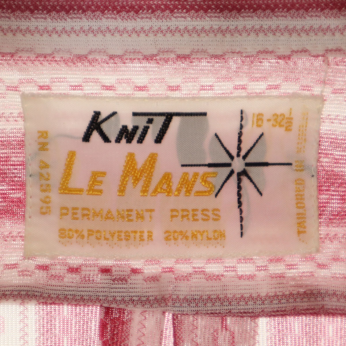 LE MANS 70s ヴィンテージ 衿芯 ストライプ柄 長袖 ボタンダウンシャツ 16-321/2 ピンク メンズ