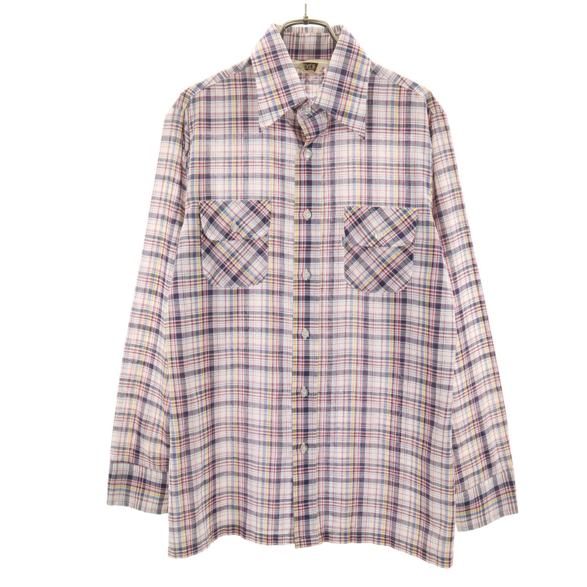 Levi's リーバイス 70s ヴィンテージビッグE 白タブ 衿芯 チェック柄 長袖 ボタンダウンシャツ M メンズ