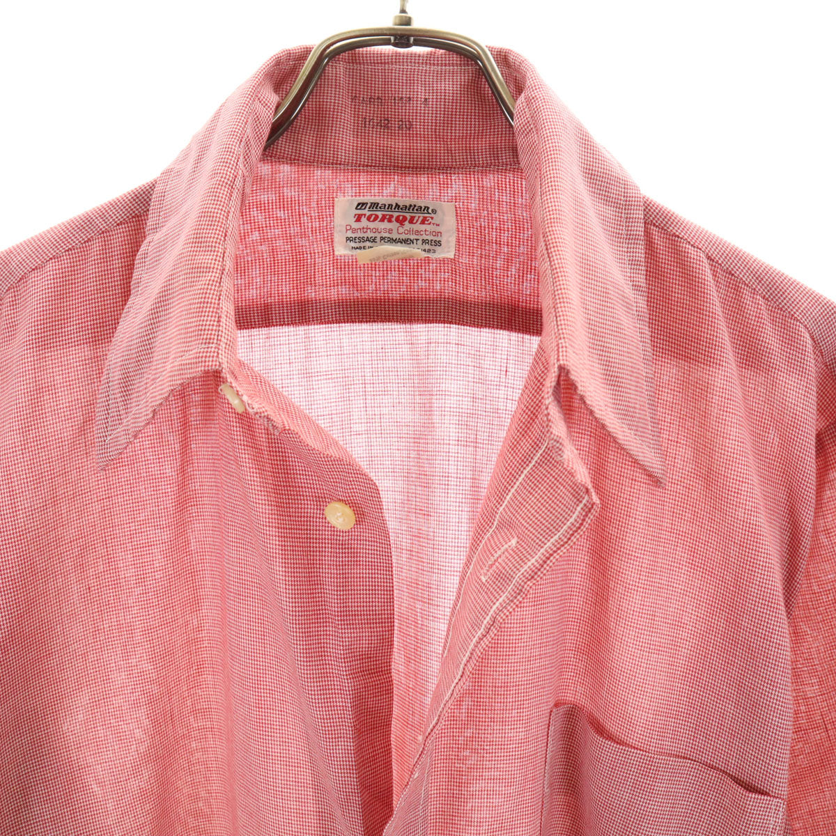 Manhattan マンハッタン 70s ヴィンテージ カナダ製 衿芯 長袖 ボタンダウンシャツ レッド メンズ