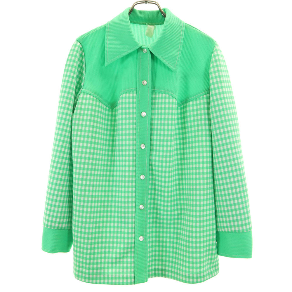 70s ヴィンテージ チェック柄 長袖 ウエスタンシャツ 15 1/2 グリーン レディース