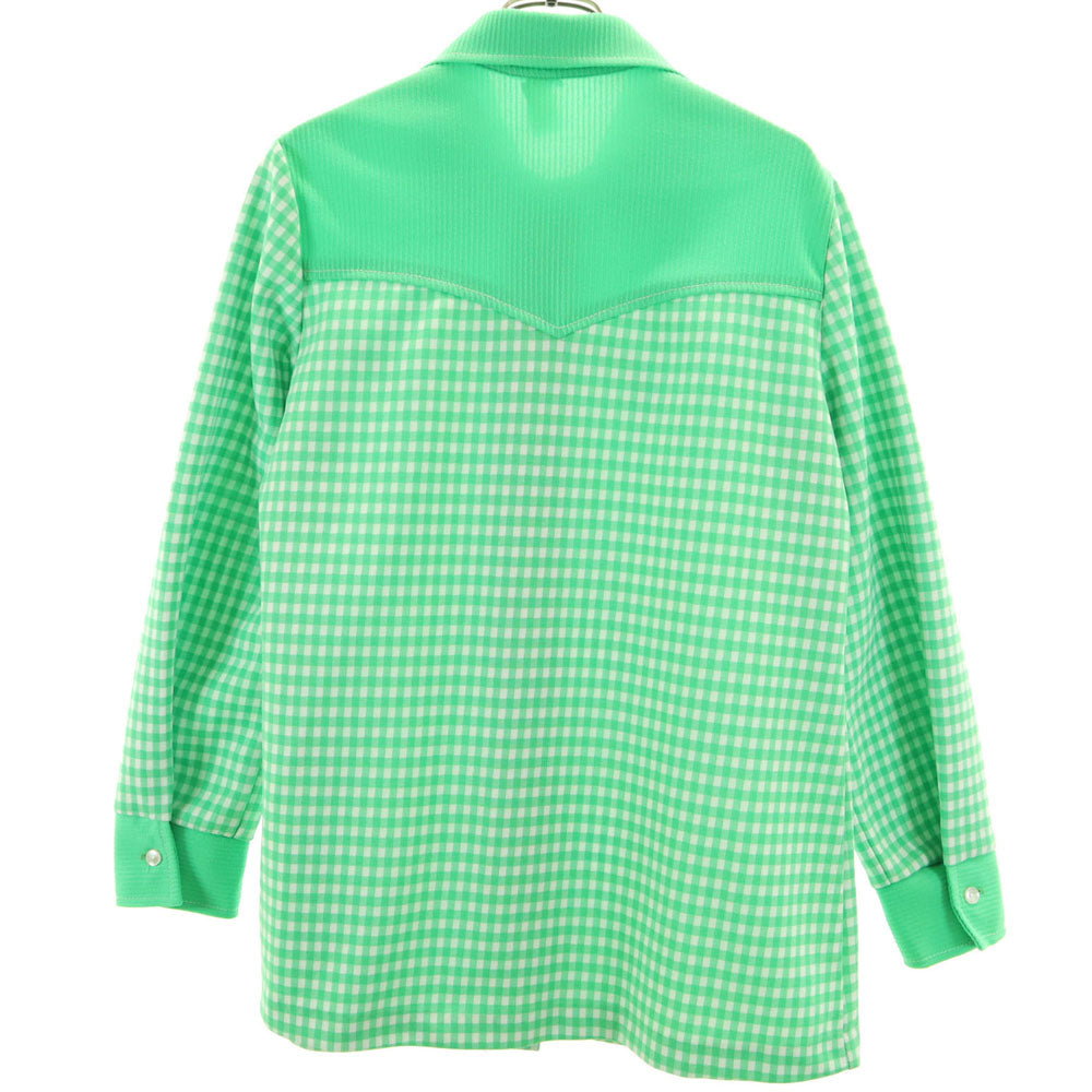 70s ヴィンテージ チェック柄 長袖 ウエスタンシャツ 15 1/2 グリーン レディース