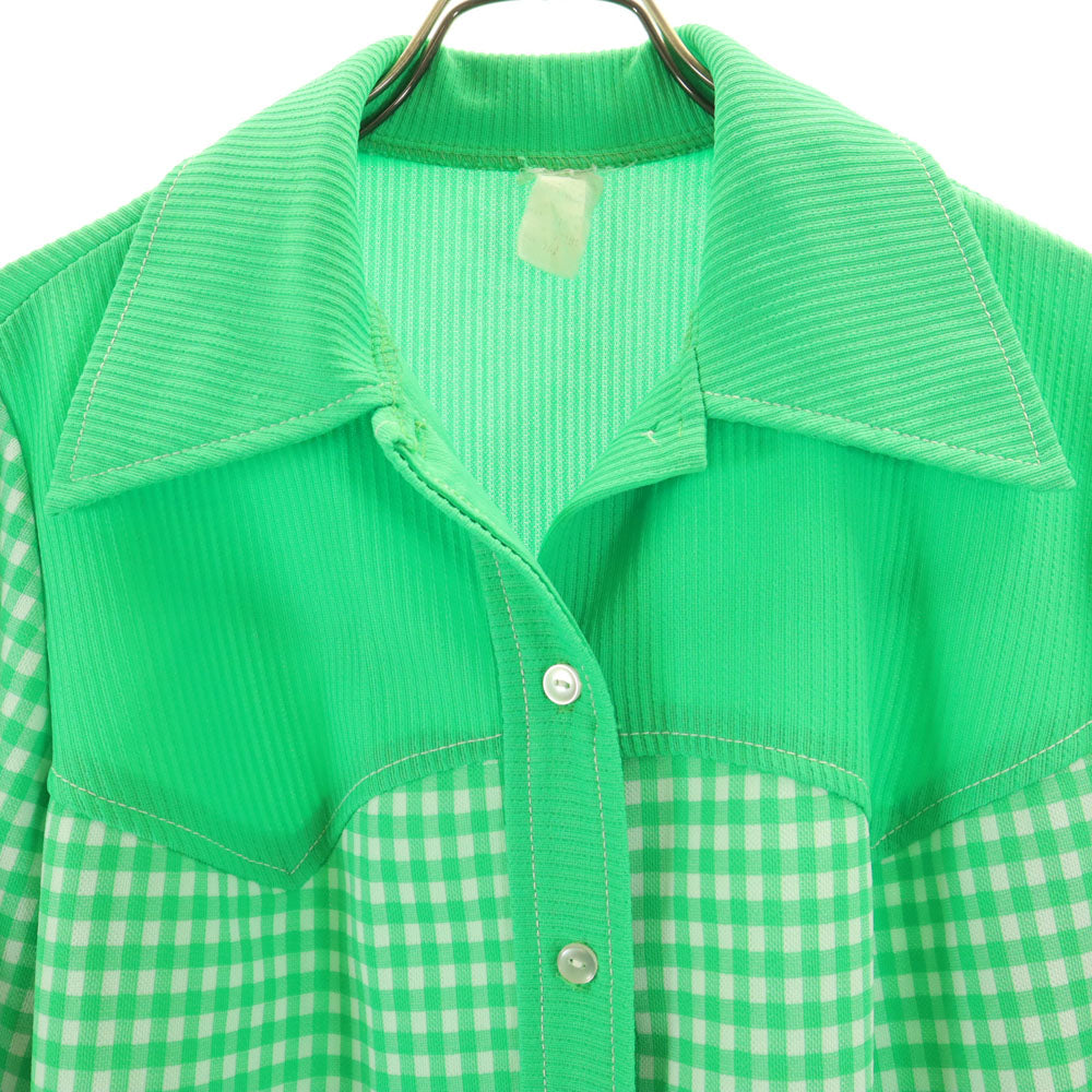 70s ヴィンテージ チェック柄 長袖 ウエスタンシャツ 15 1/2 グリーン レディース
