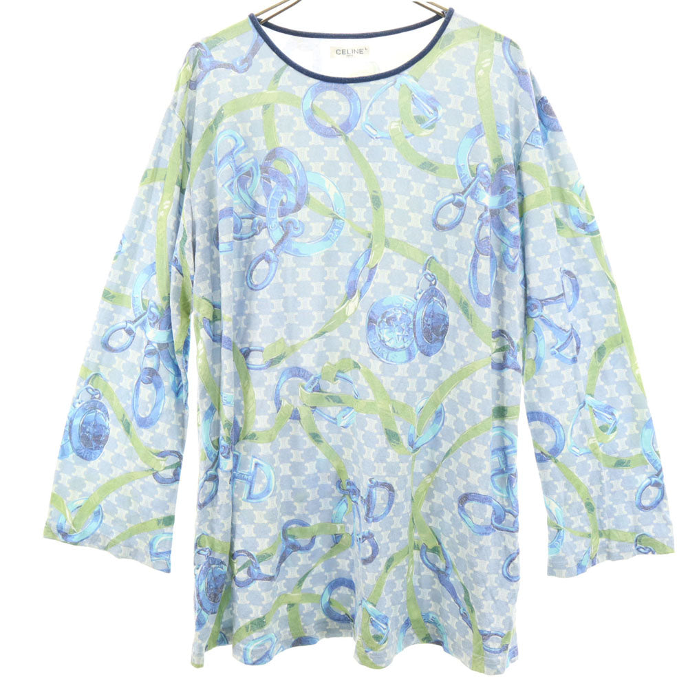CELINE セリーヌ マカダム 長袖 Tシャツ L ブルー系 ロンT カットソー レディース