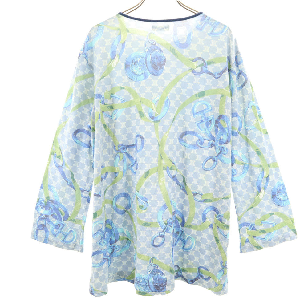 CELINE セリーヌ マカダム 長袖 Tシャツ L ブルー系 ロンT カットソー レディース