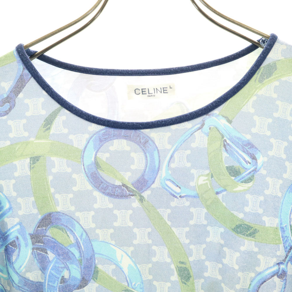 CELINE セリーヌ マカダム 長袖 Tシャツ L ブルー系 ロンT カットソー レディース