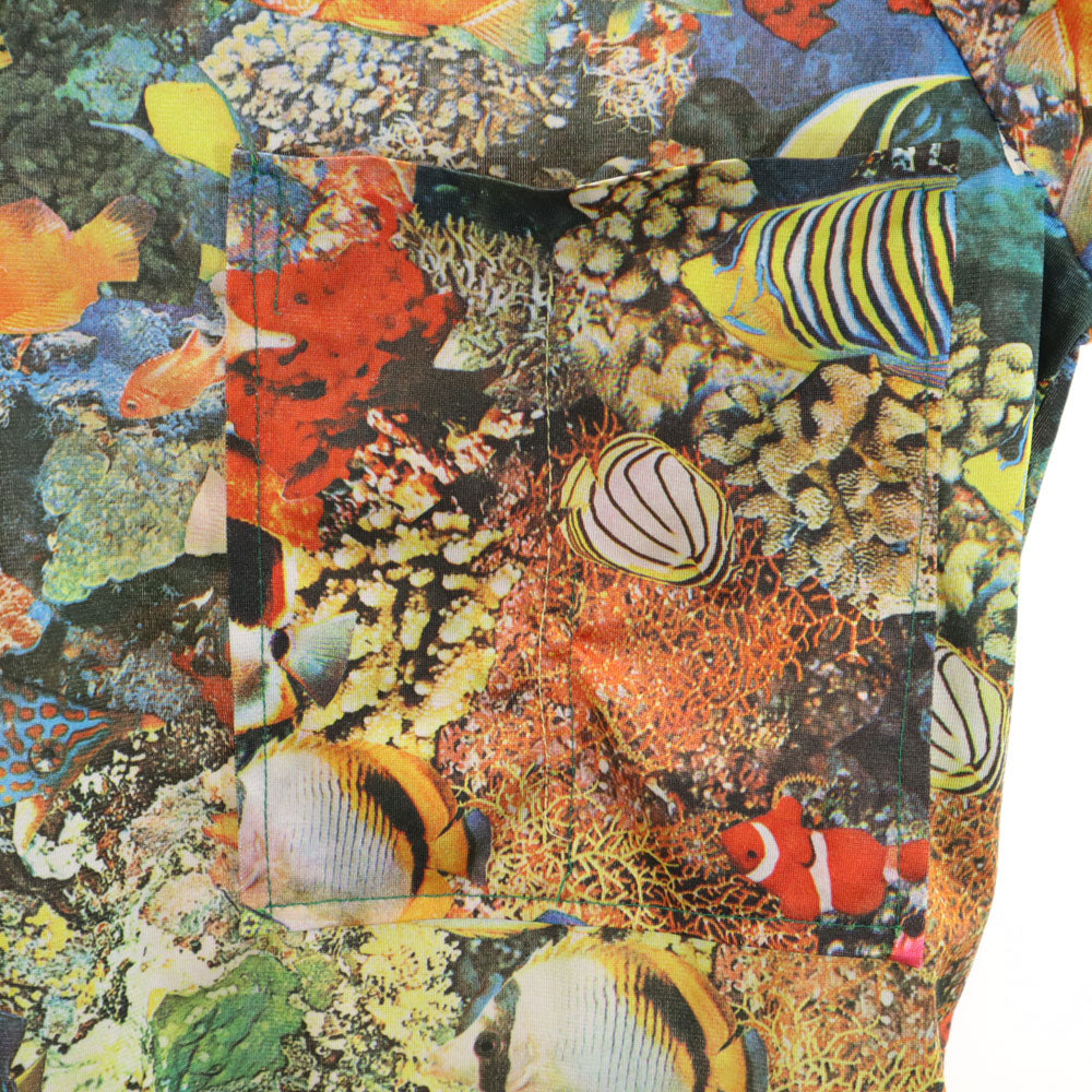 VINTAGE ヴィンテージ 70s 転写 フィッシュ柄 長袖 スキッパーカラー シャツ メンズ