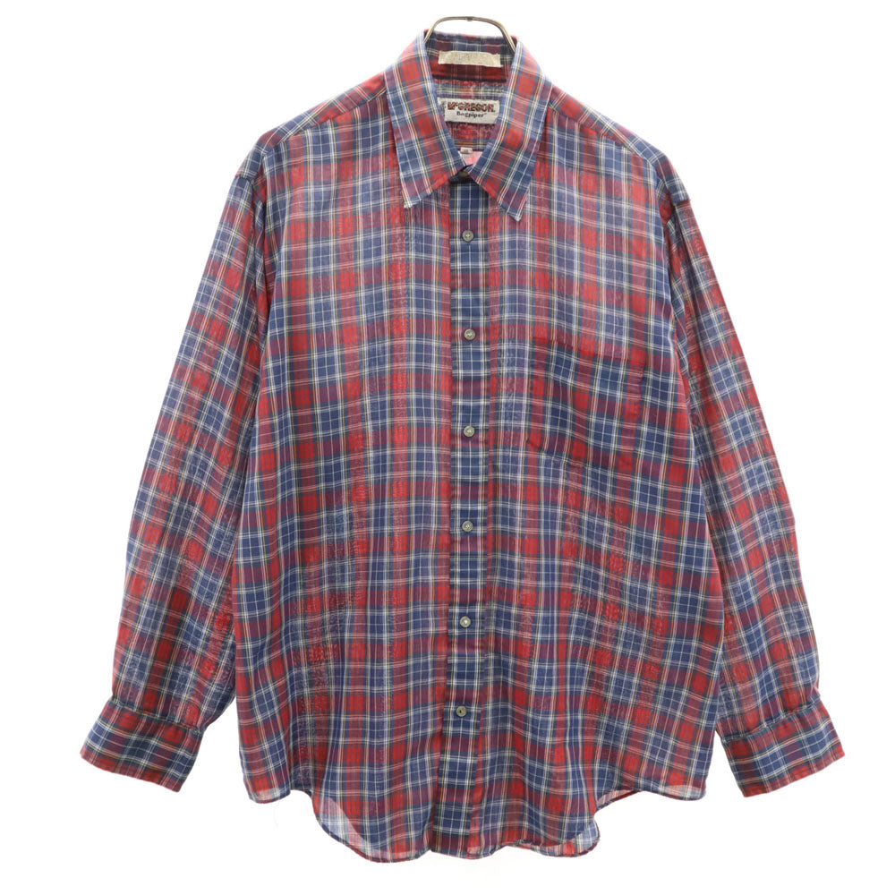 McGregor マクレガー 90s オールド 衿芯 チェック柄 長袖 ボタンダウンシャツ L レッド×ブルー メンズ