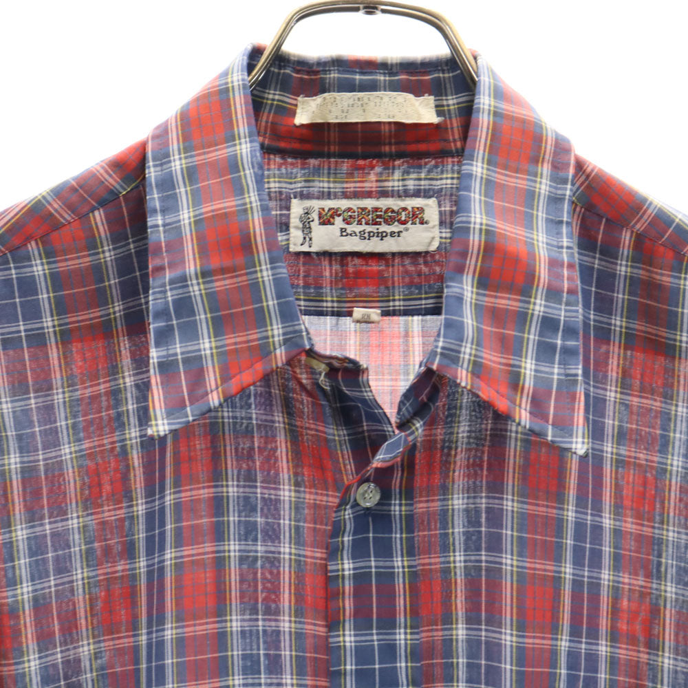 McGregor マクレガー 90s オールド 衿芯 チェック柄 長袖 ボタンダウンシャツ L レッド×ブルー メンズ