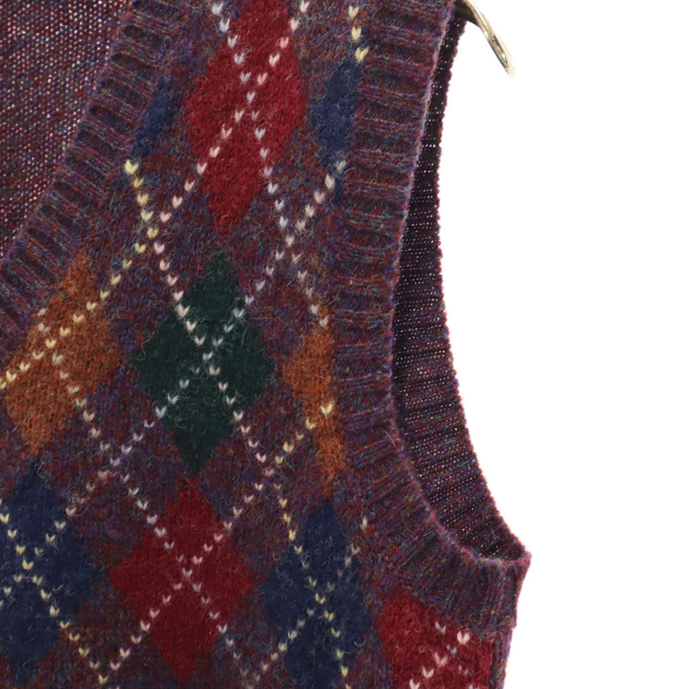 チャップスラルフローレン 70s ヴィンテージ シェットランドウール アーガイル柄 Vネック ニットベスト S パープル系 CHAPS RALPH LAUREN メンズ