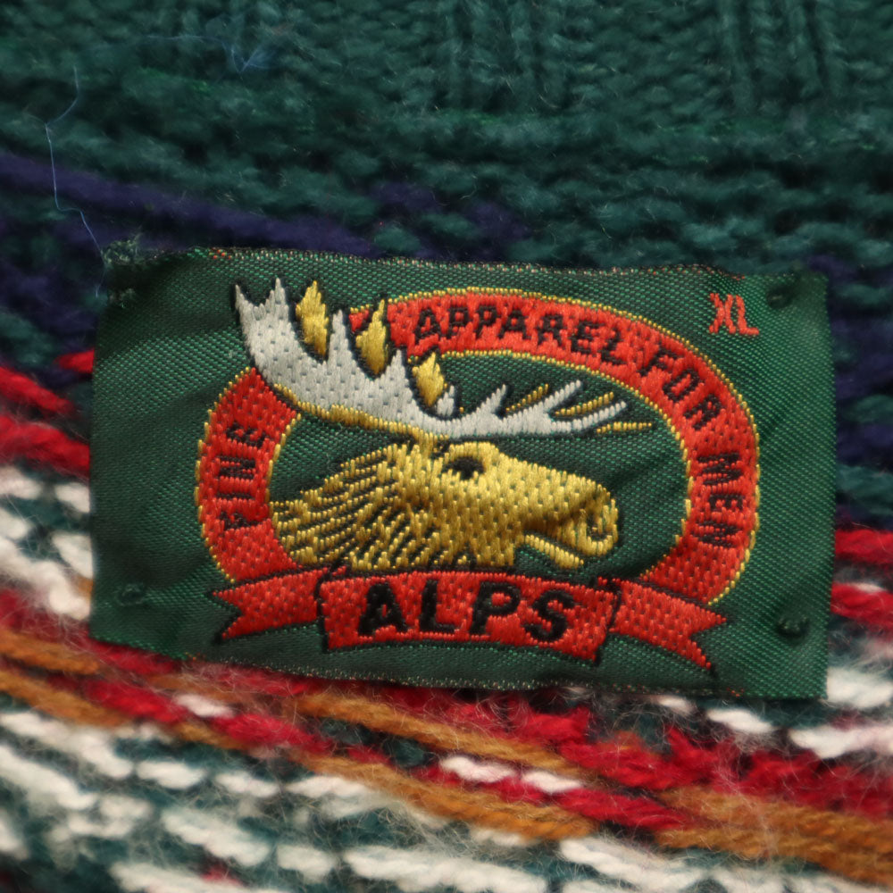 ALPS 80s 90s USA製 オールド ノルディック柄 長袖 セーター XL グリーン ニット メンズ