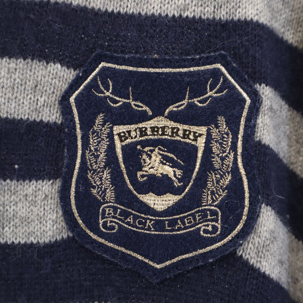 BURBERRY BLACK LABEL バーバリーブラックレーベル 三陽商会 ボーダー柄 長袖 ウールブレンド セーター 2 グレー/ネイビー ニット メンズ