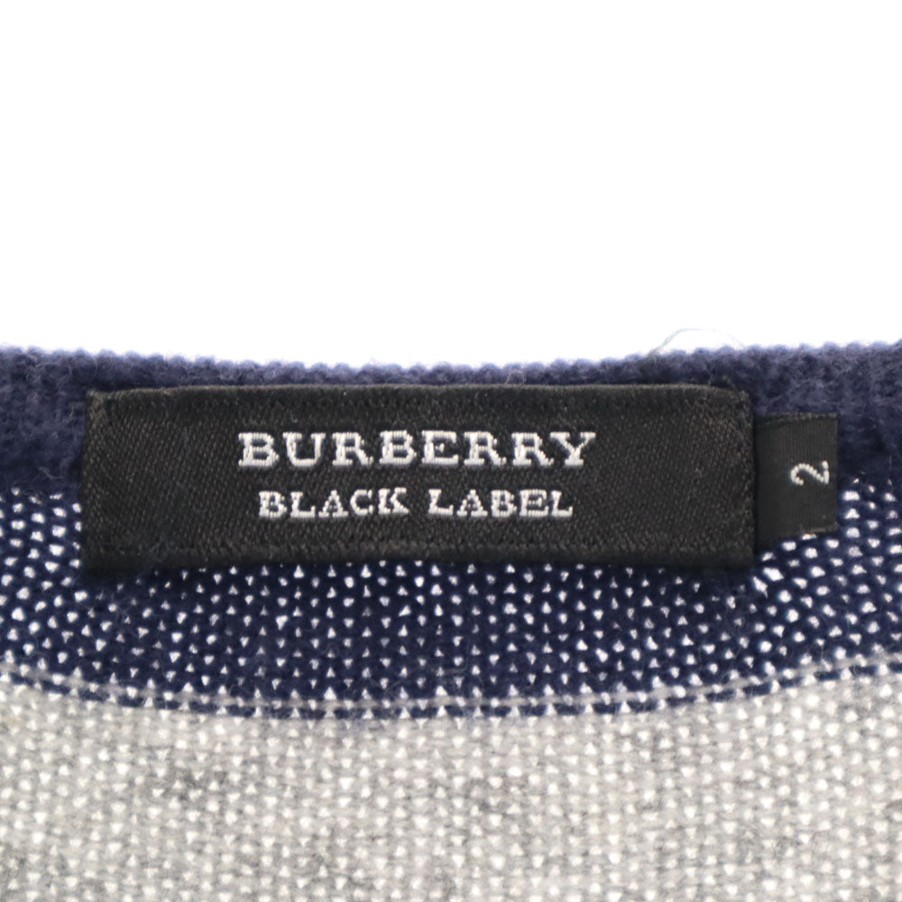 BURBERRY BLACK LABEL バーバリーブラックレーベル 三陽商会 ボーダー柄 長袖 ウールブレンド セーター 2 グレー/ネイビー ニット メンズ