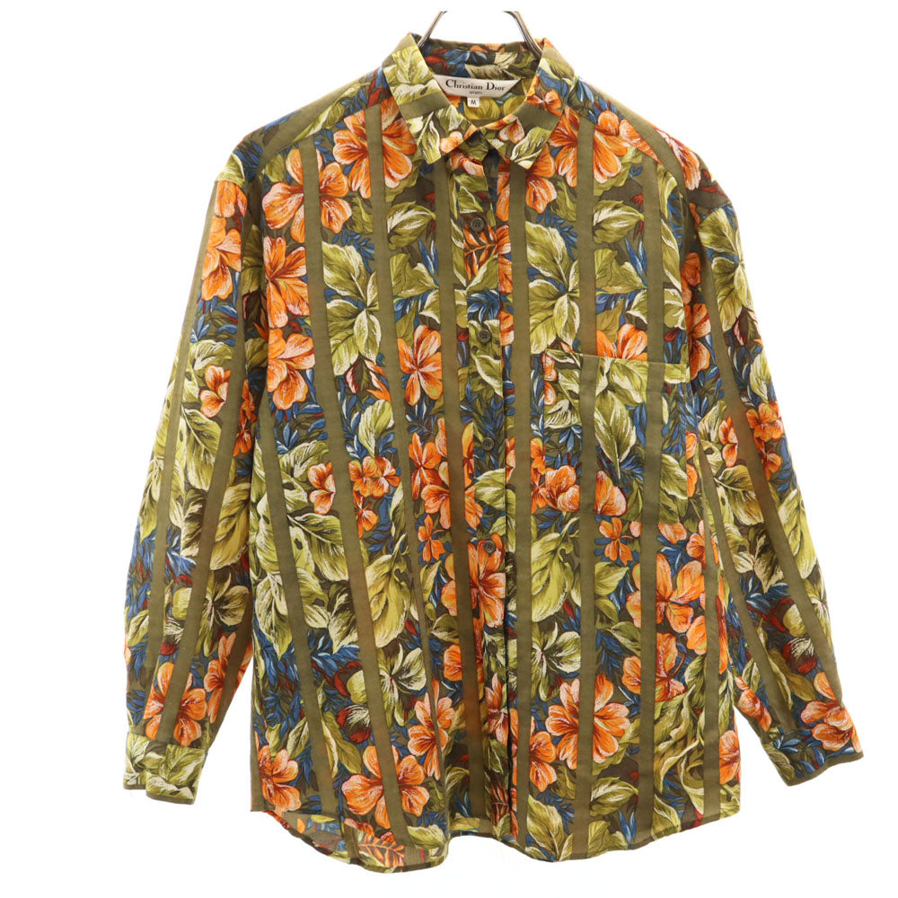 Christian Dior SPORTS クリスチャンディオールスポーツ 90s オールド 花柄 長袖 シャツ M カーキ系 レディース
