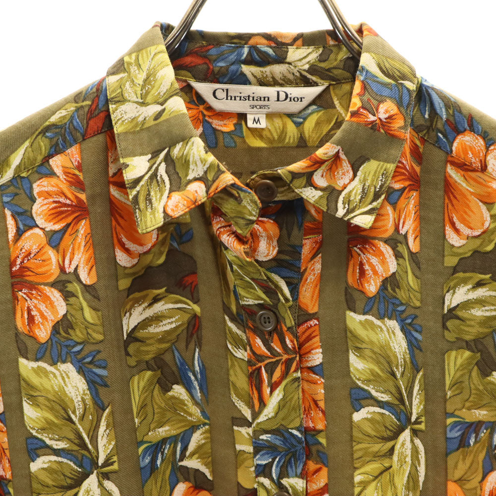 Christian Dior SPORTS クリスチャンディオールスポーツ 90s オールド 花柄 長袖 シャツ M カーキ系 レディース
