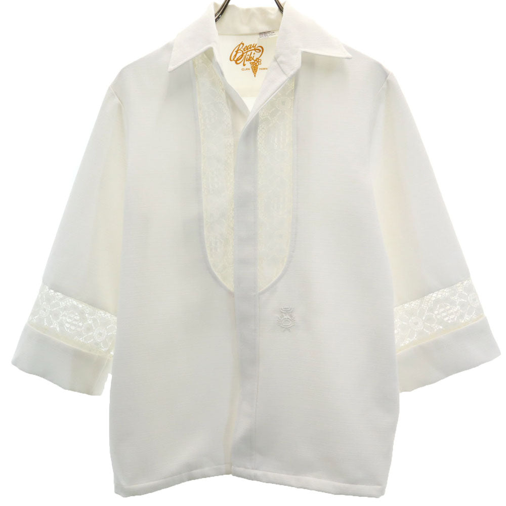 IOLANI イオラニ 70s ヴィンテージ 7分袖 オープンカラー アロハシャツ S ホワイト メンズ