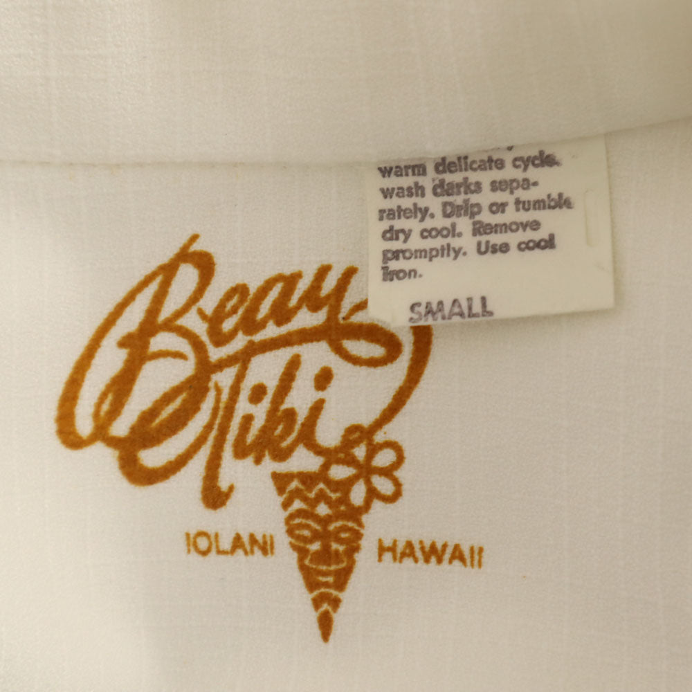 IOLANI イオラニ 70s ヴィンテージ 7分袖 オープンカラー アロハシャツ S ホワイト メンズ