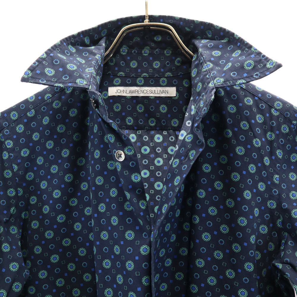 JOHN LAWRENCE SULLIVAN ジョンローレンスサリバン 日本製 総柄 長袖 シャツ 36 ネイビー メンズ