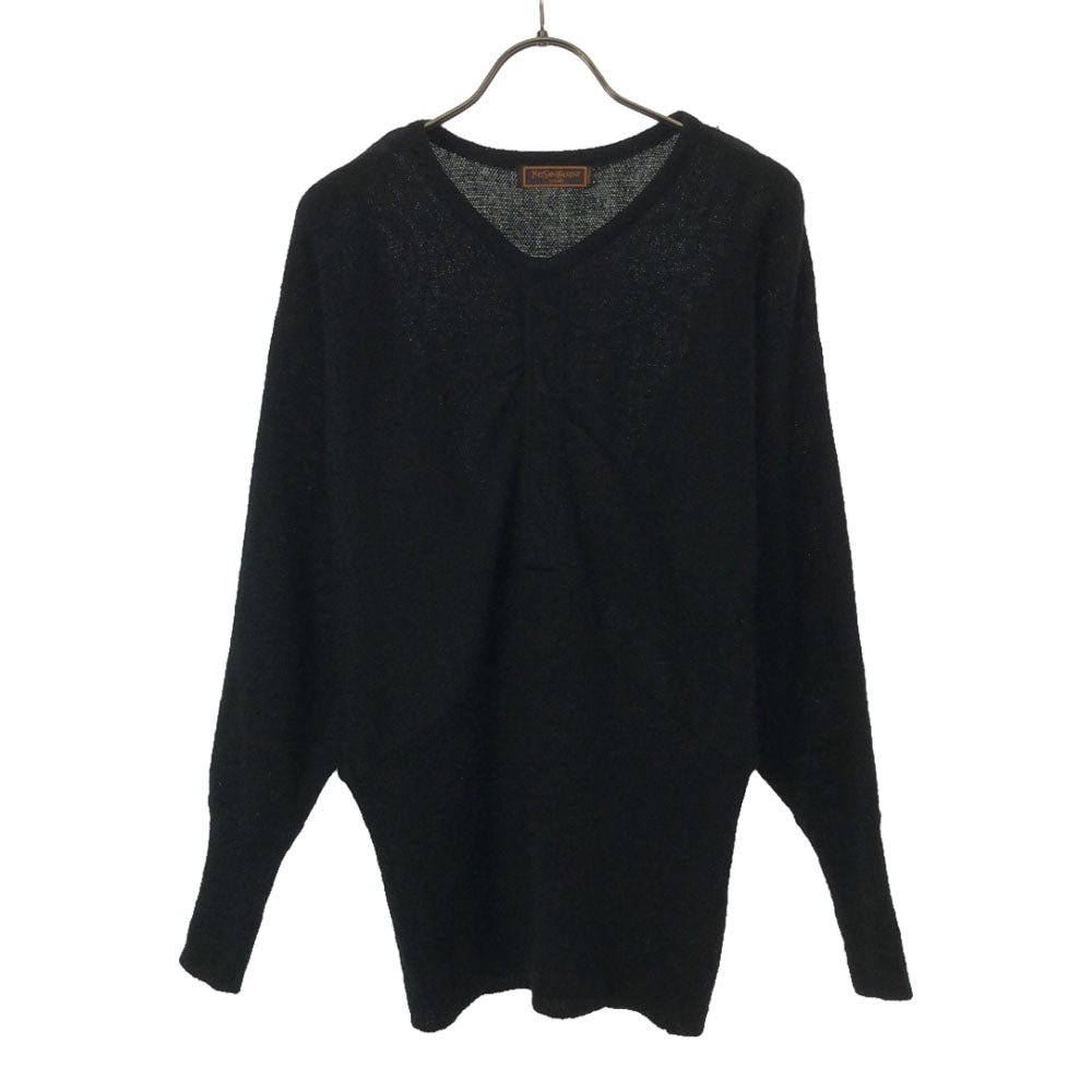 YVES SAINT LAURENT イヴサンローラン 90s オールド 長袖 Vネック ニット M ブラック セーター レディース