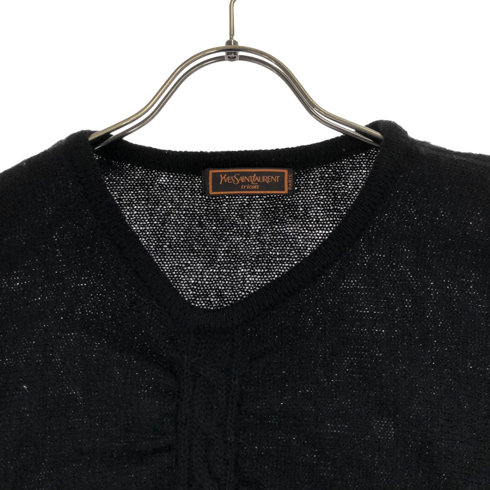 YVES SAINT LAURENT イヴサンローラン 90s オールド 長袖 Vネック ニット M ブラック セーター レディース