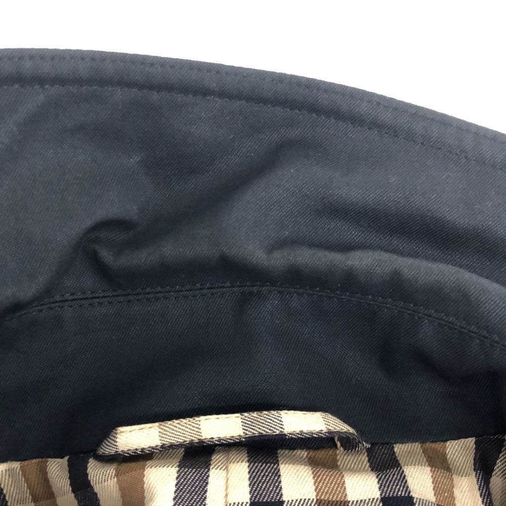 Aquascutum アクアスキュータム 80s イングランド製 ヴィンテージ 半袖 ステンカラーコート 45 ネイビー系 裏地付き レディース