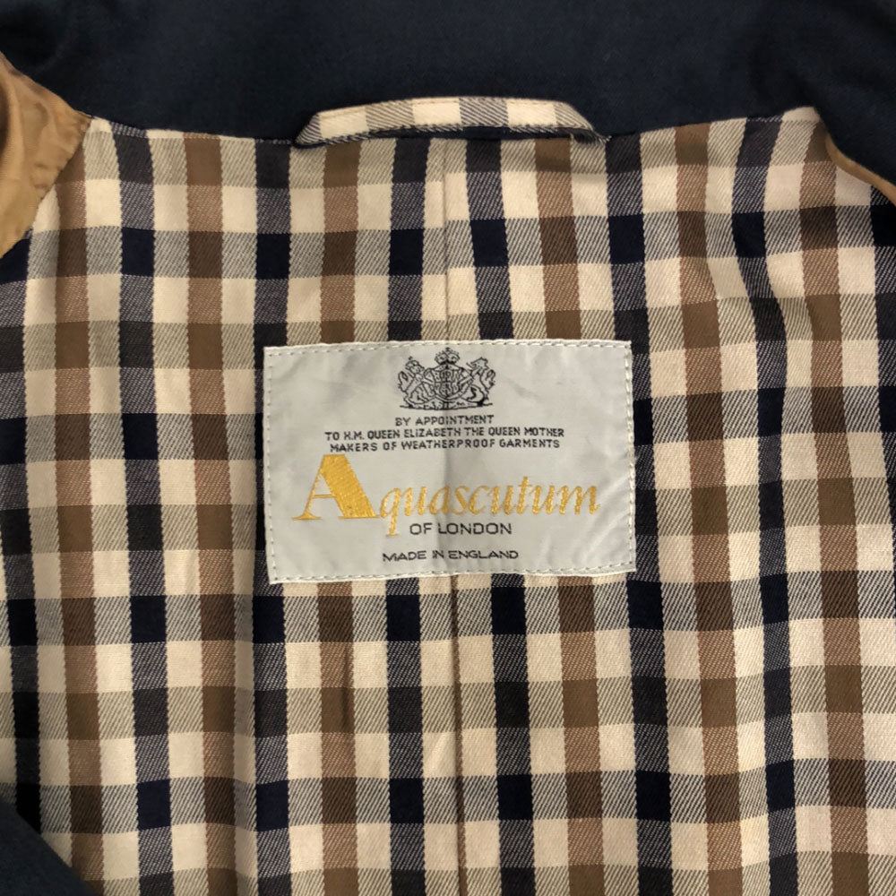 Aquascutum アクアスキュータム 80s イングランド製 ヴィンテージ 半袖 ステンカラーコート 45 ネイビー系 裏地付き レディース