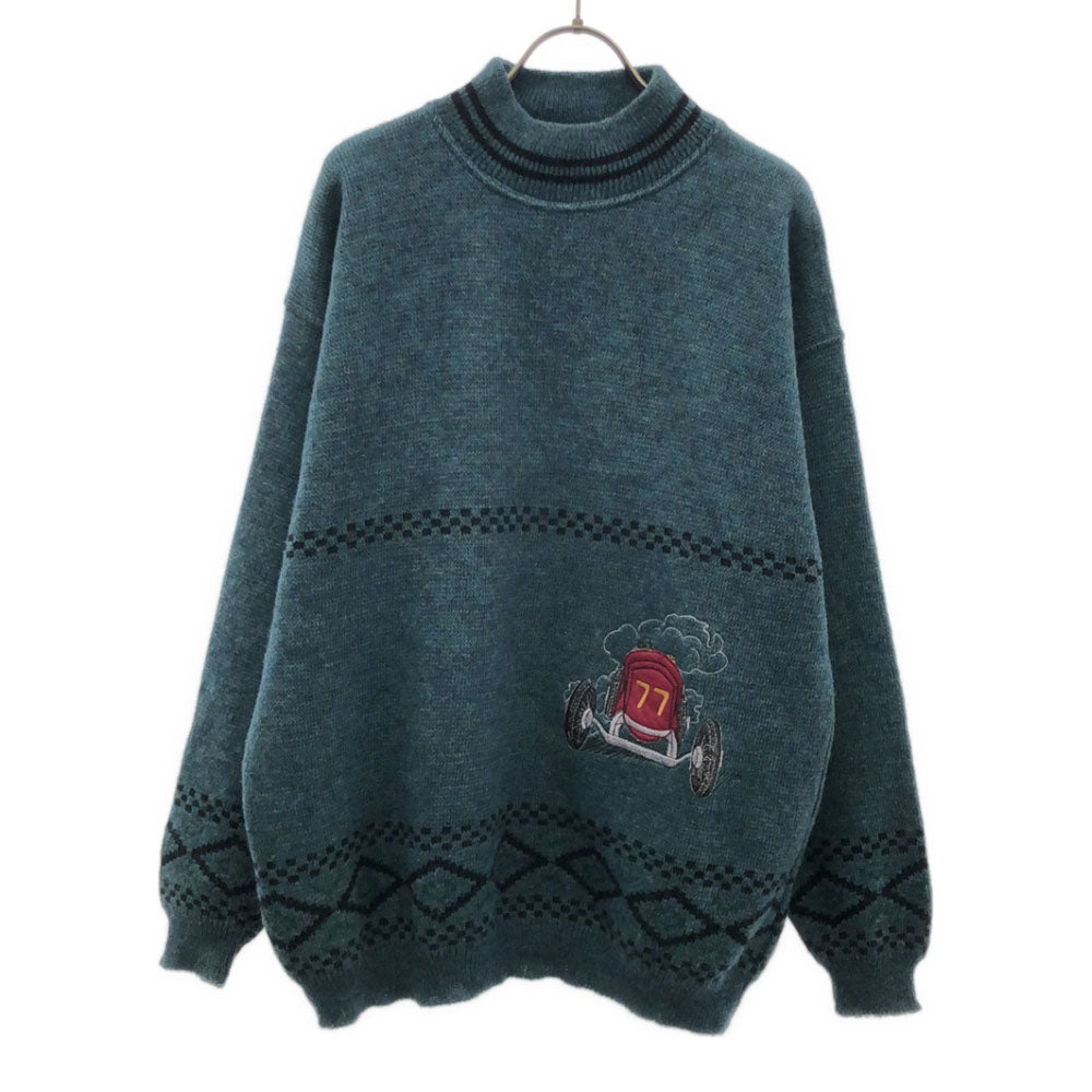 de Warchis in roma 90s イタリア製 オールド 刺繍 長袖 セーター 54 グリーン系 ニット メンズ