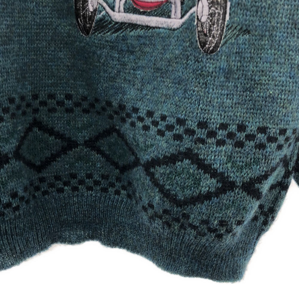 de Warchis in roma 90s イタリア製 オールド 刺繍 長袖 セーター 54 グリーン系 ニット メンズ