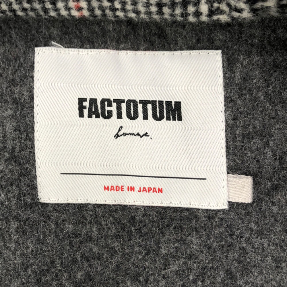 FACTOTUM ファクトタム 日本製 ウールブレンド 千鳥格子 チェスターコート 46 ホワイト×ブラック メンズ
