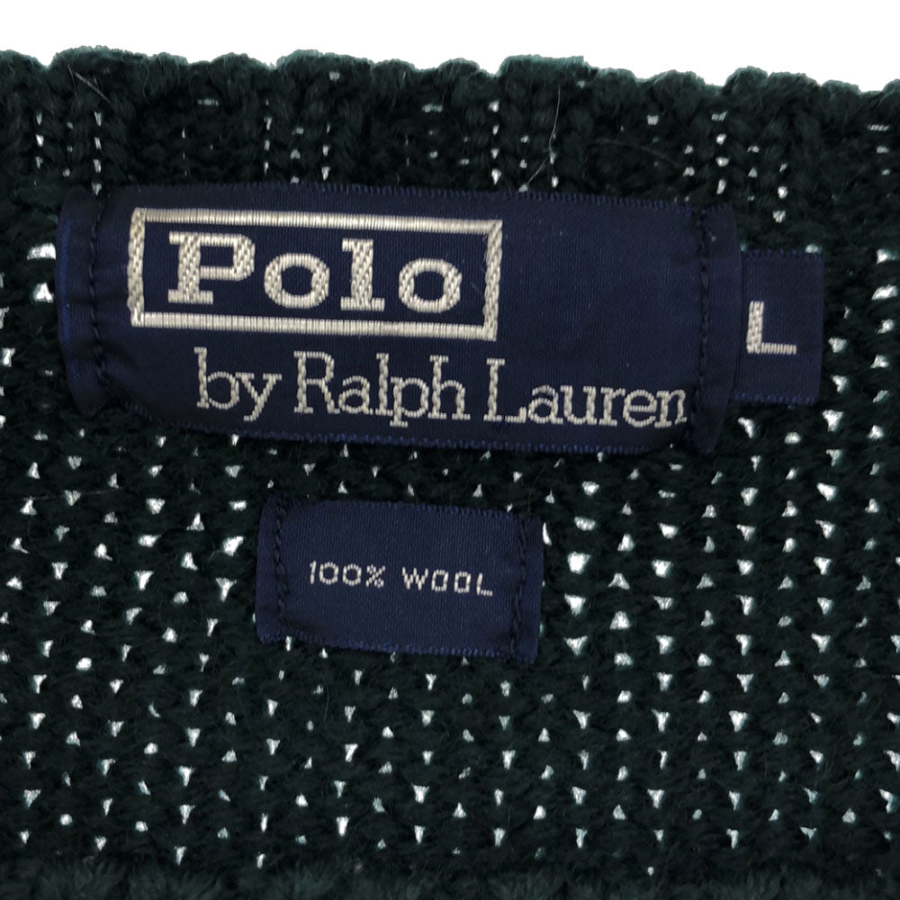 POLO RALPH LAUREN ポロラルフローレン 90s ウール オールド ロゴ刺繍 長袖 セーター L ダークグリーン ニット メンズ