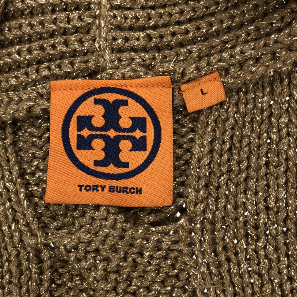 Tory Burch トリーバーチ ラメ 長袖 ニットカーディガン L ベージュ系 レディース