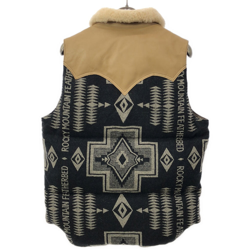 ロッキーマウンテンフェザーベッド 日本製 ネイティブ柄 襟ボア ダウンベスト 36 ブラック Rocky Mountain FeatherBed メンズ