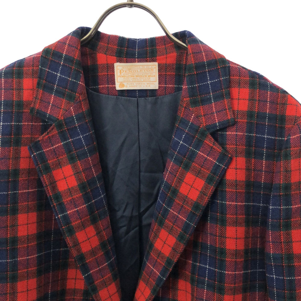 PENDLETON ペンドルトン 70s ウール USA製 ヴィンテージ タータンチェック柄 テーラードジャケット レッド系 レディース