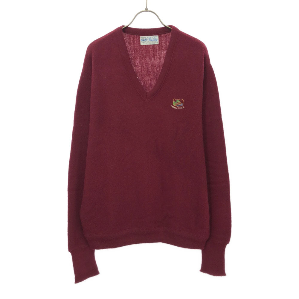 Pickering ピカリング 70s 80s USA製 ヴィンテージ 刺繍 長袖 Vネック セーター L レッド系 ニット メンズ