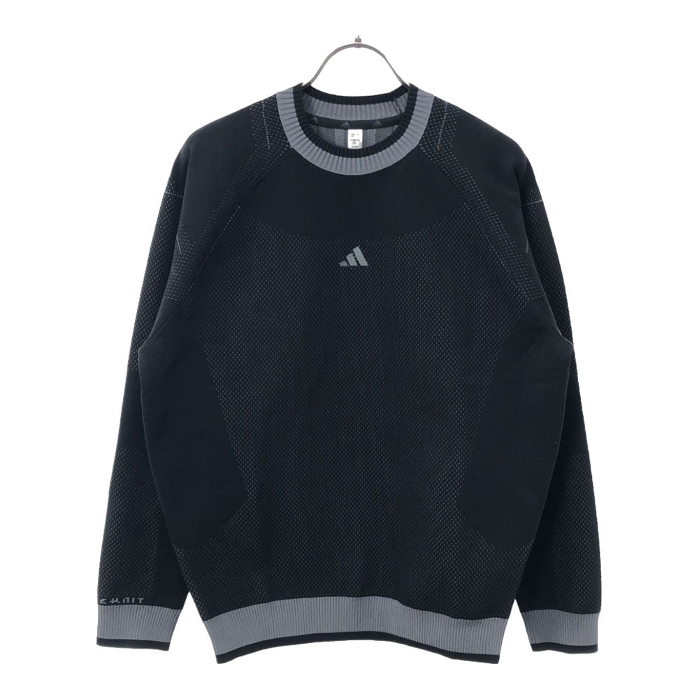 未使用 adidas アディダス ロゴ刺繍 長袖 ニット M ブラック×グレー プルオーバー タグ付き セーター レディース