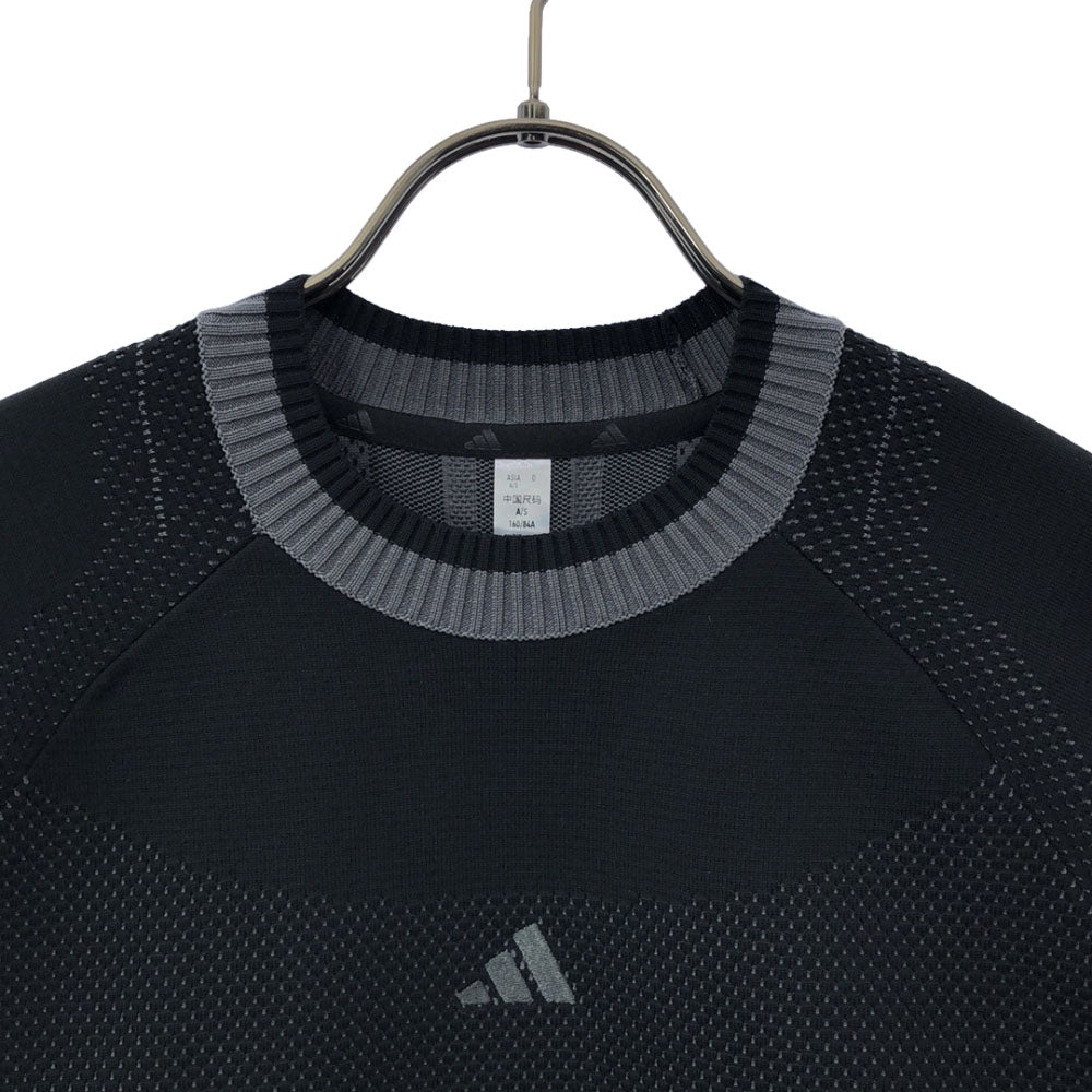 未使用 adidas アディダス ロゴ刺繍 長袖 ニット M ブラック×グレー プルオーバー タグ付き セーター レディース