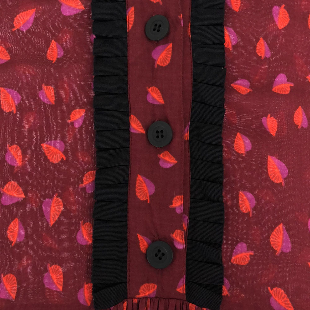 KAREN WALKER カレンウォーカー リーフ柄 長袖 膝丈ワンピース 2 レッド系 レディース