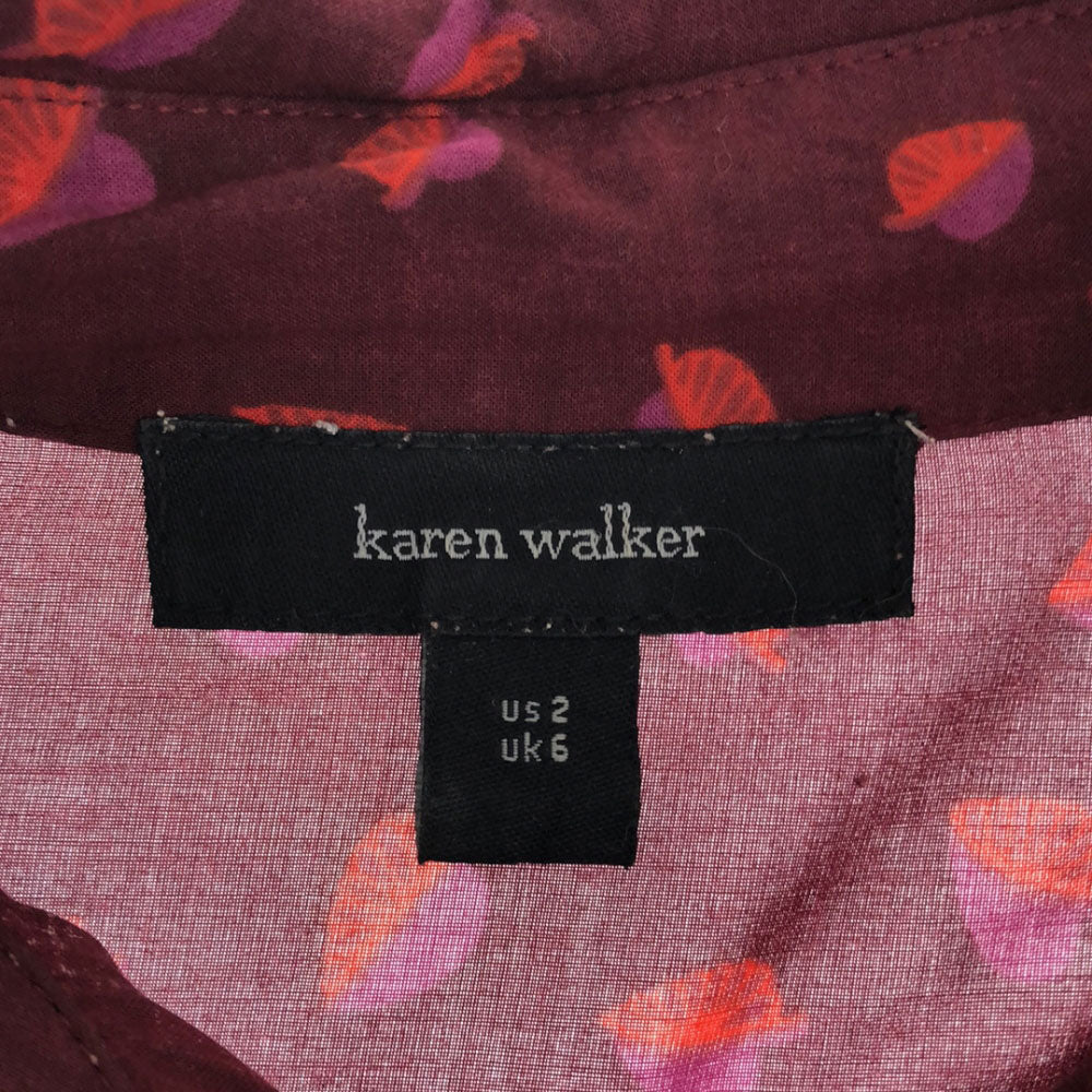 KAREN WALKER カレンウォーカー リーフ柄 長袖 膝丈ワンピース 2 レッド系 レディース