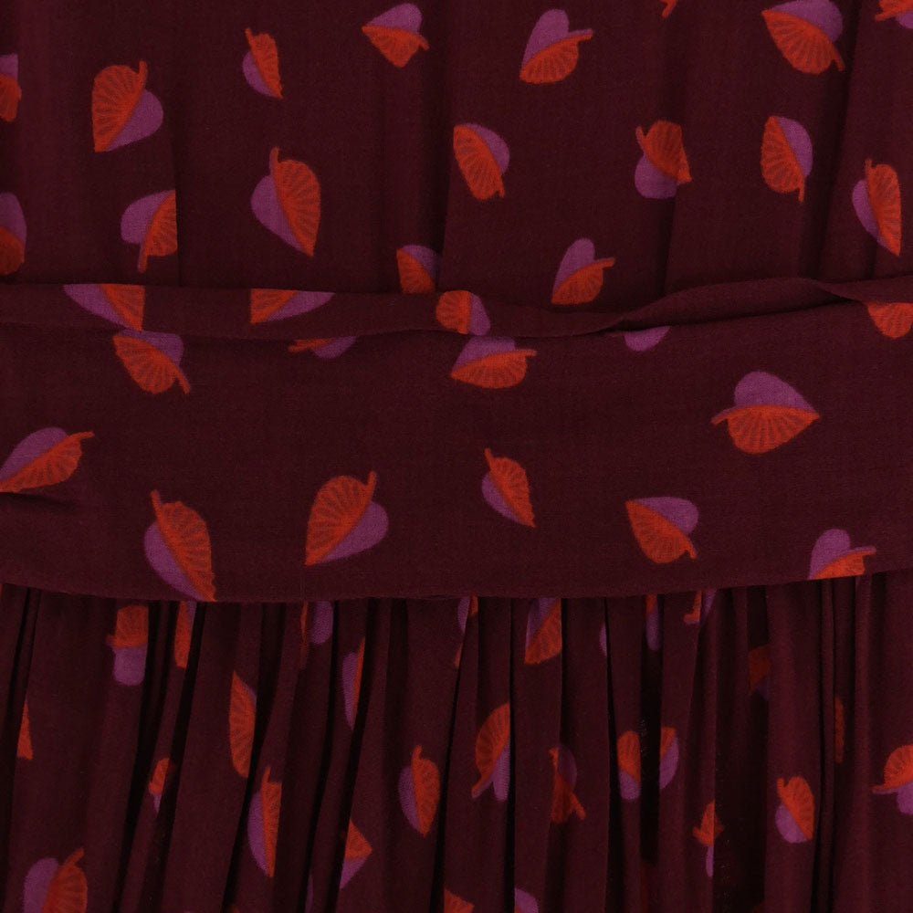 KAREN WALKER カレンウォーカー リーフ柄 長袖 膝丈ワンピース 2 レッド系 レディース