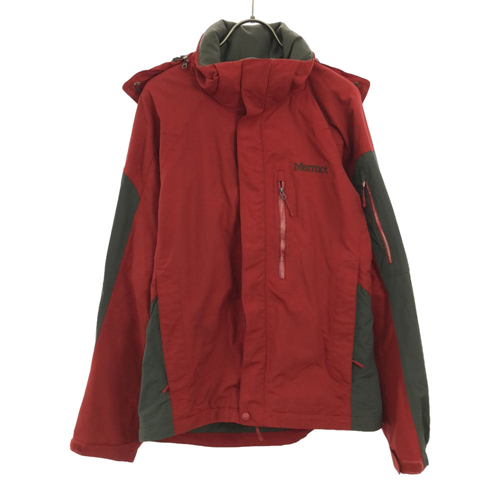 MARMOT マーモット アウトドアジャケット S レッド×グレー フード メンズ