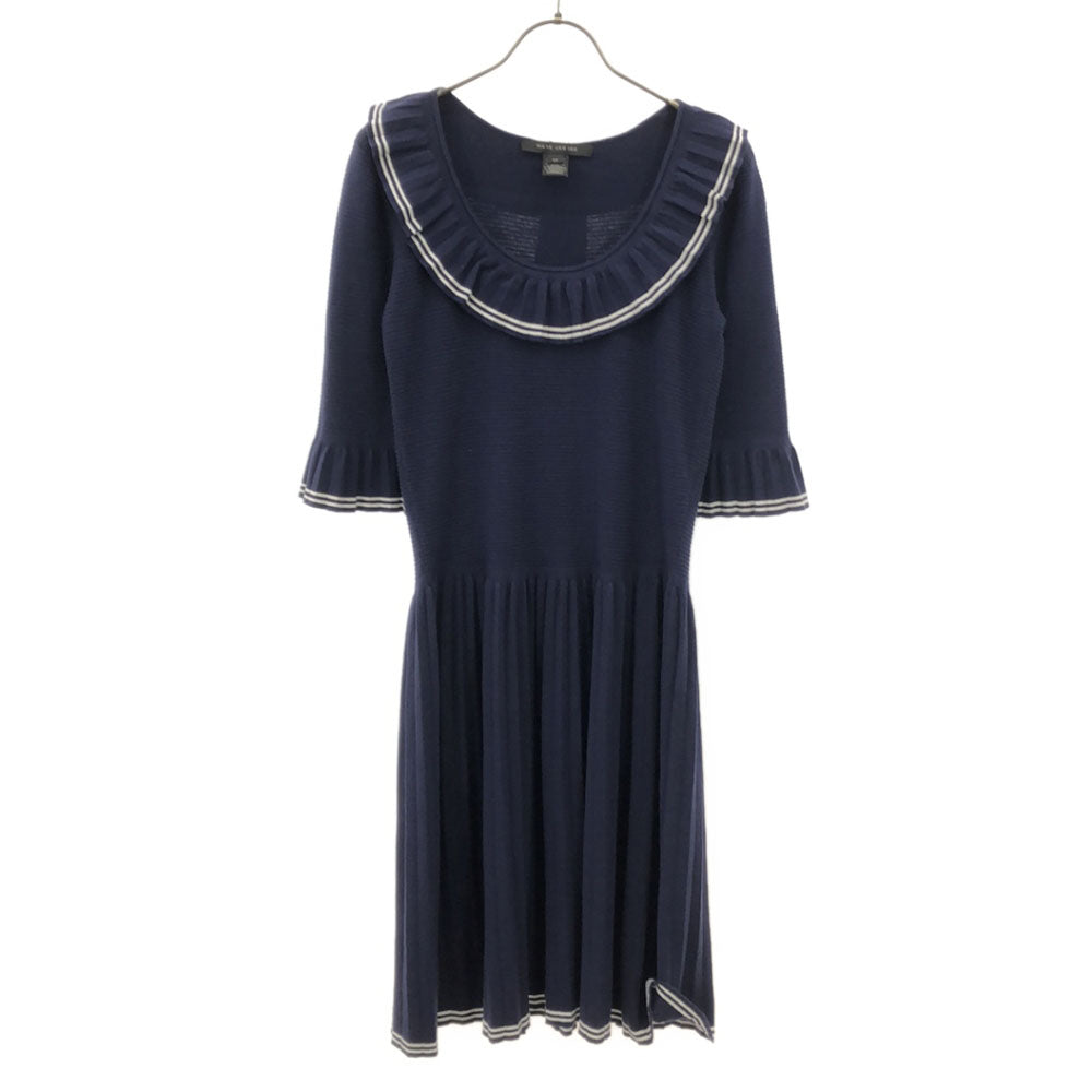未使用 マークジェイコブス 5分袖 プリ-ツ切替ニット 膝丈ワンピース S ネイビー MARC JACOBS タグ付き レディース