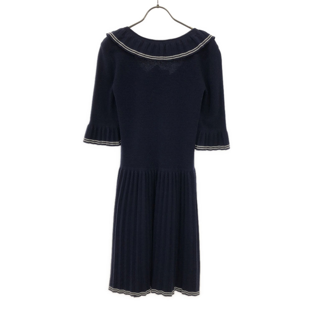 未使用 マークジェイコブス 5分袖 プリ-ツ切替ニット 膝丈ワンピース S ネイビー MARC JACOBS タグ付き レディース