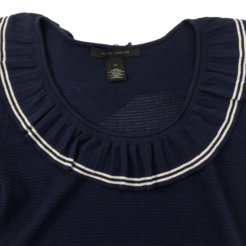 未使用 マークジェイコブス 5分袖 プリ-ツ切替ニット 膝丈ワンピース S ネイビー MARC JACOBS タグ付き レディース
