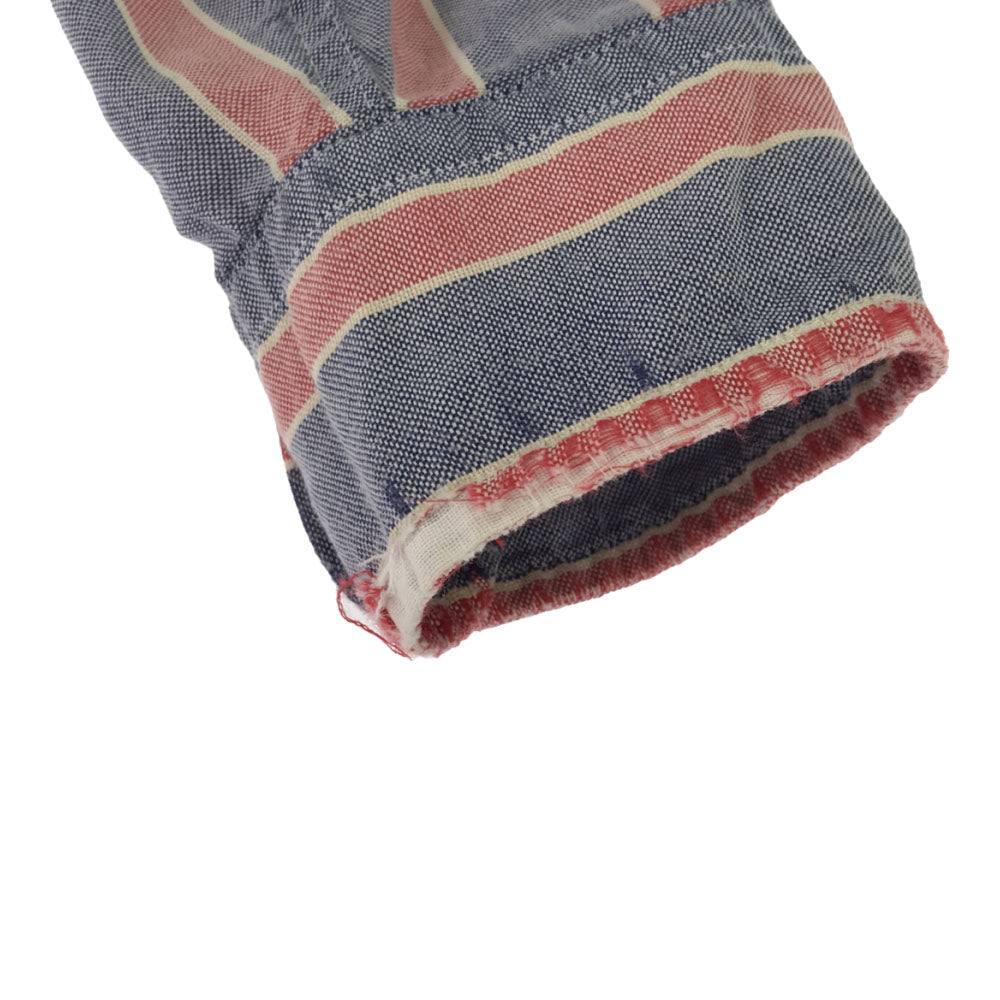 Polo by Ralph Lauren ポロバイラルフローレン 80s USA製 ヴィンテージ 緑タグ ボーイズ ストライプ ロゴ刺繍 長袖 ボタンダウンシャツ L ブルー×レッド メンズ