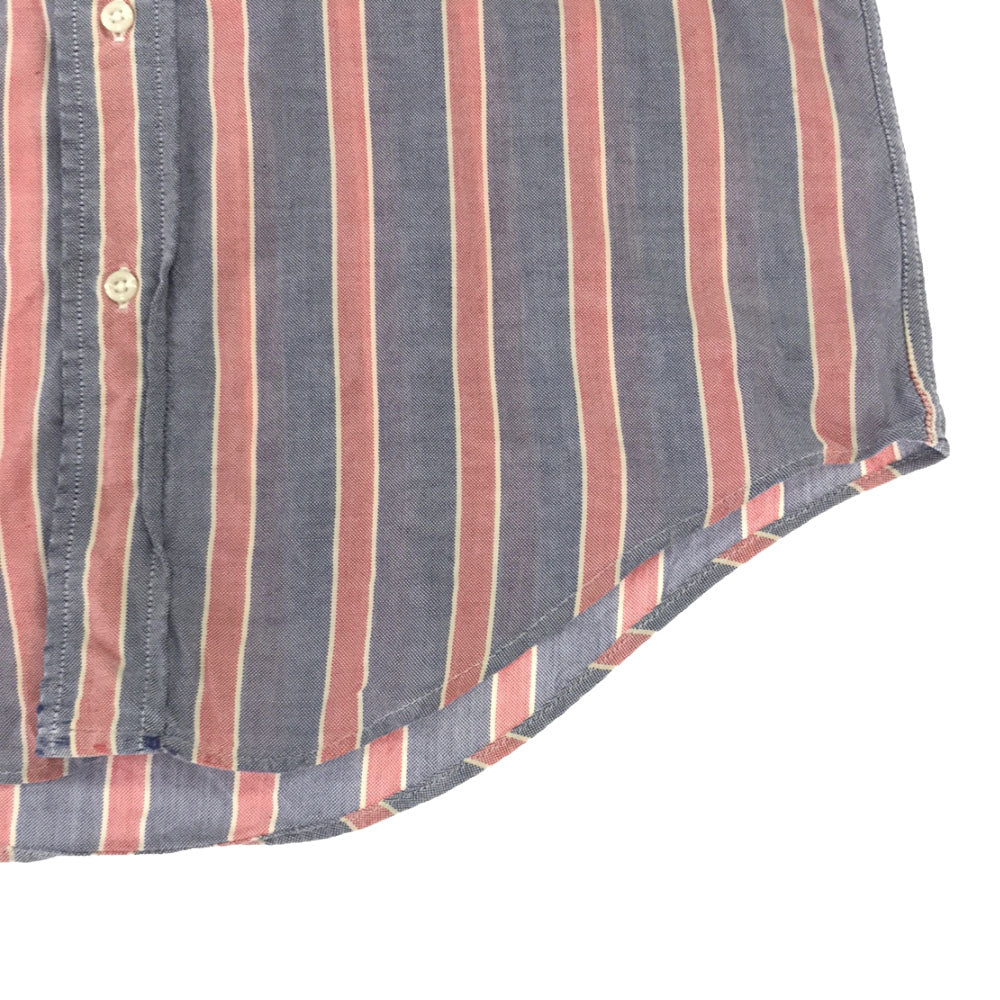 Polo by Ralph Lauren ポロバイラルフローレン 80s USA製 ヴィンテージ 緑タグ ボーイズ ストライプ ロゴ刺繍 長袖 ボタンダウンシャツ L ブルー×レッド メンズ