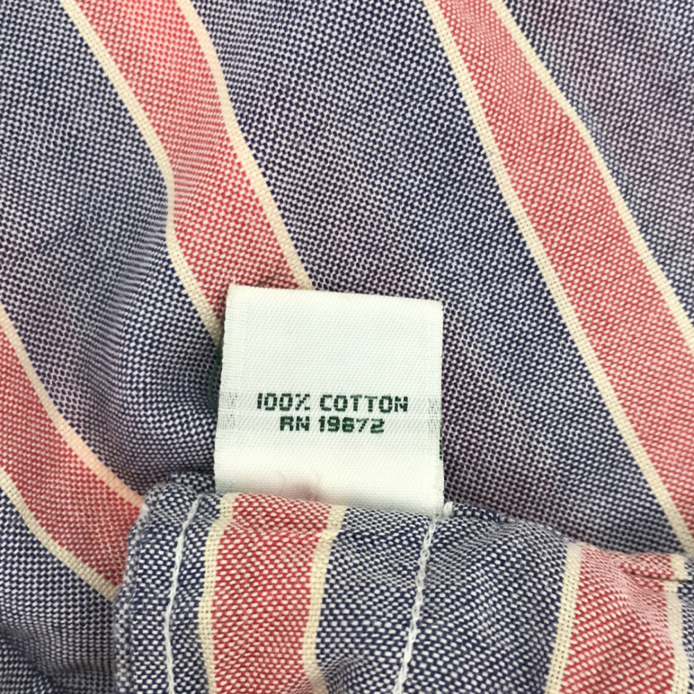 Polo by Ralph Lauren ポロバイラルフローレン 80s USA製 ヴィンテージ 緑タグ ボーイズ ストライプ ロゴ刺繍 長袖 ボタンダウンシャツ L ブルー×レッド メンズ