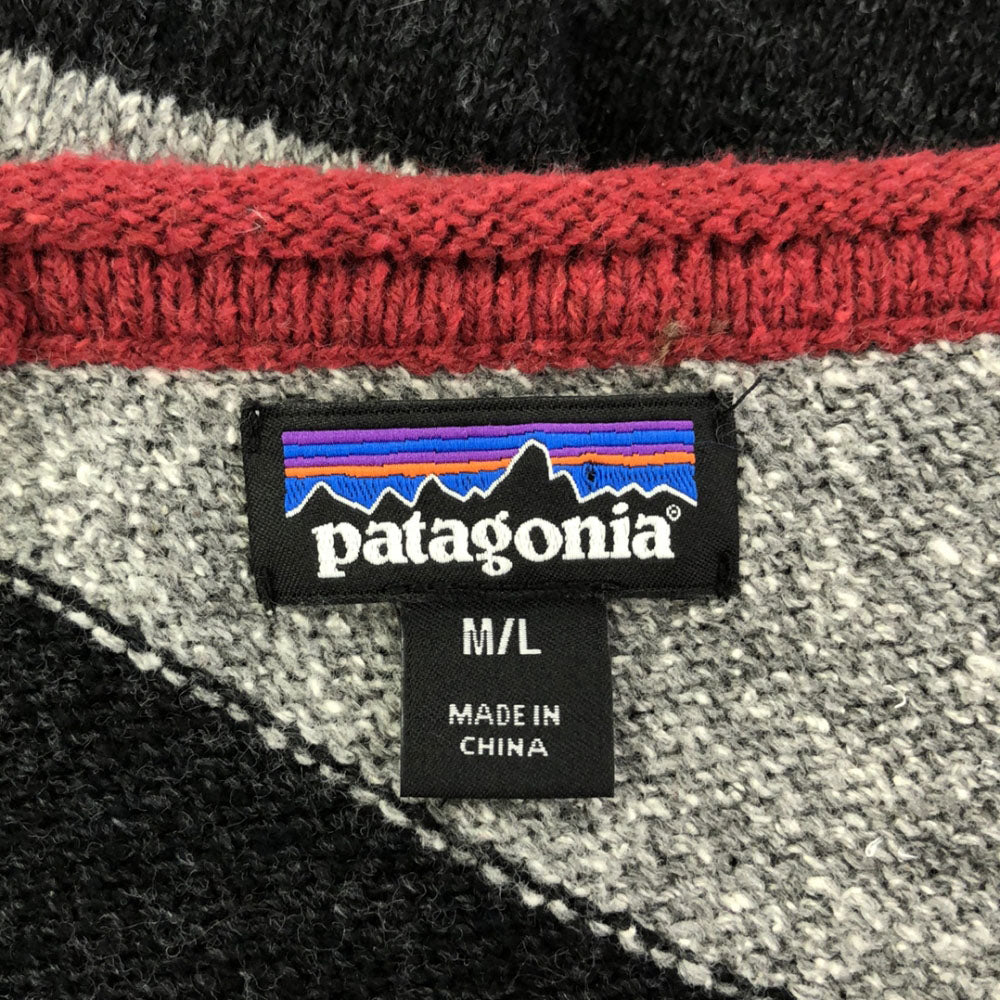 patagonia パタゴニア 50645 ボーダー柄 Vネック ロイスリー ポンチョ M/L グレー×ブラック アウトドア レディース
