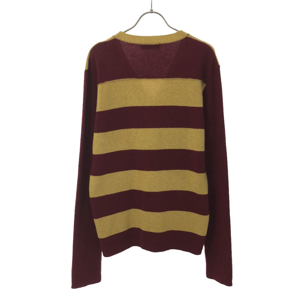 M.GRIFONI エムグリフォーニ イタリア製 ウール ボーダー柄 長袖 ニットカーディガン 50 ベージュ系×レッド系 メンズ